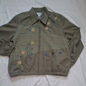 Alfred Dunner Wome's Green Bomber Jacket with Utilitarian Design Size 12p